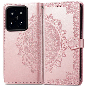 Откидной чехол для Xiaomi 14T Pro, Mandala, розовый rose gold