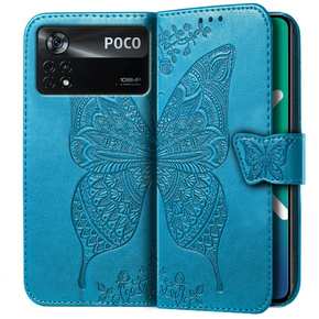 Откидной чехол для Xiaomi Poco X4 Pro 5G, Butterfly, синий