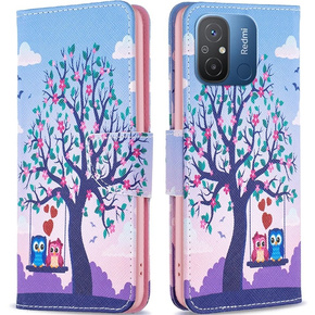 Откидной чехол для Xiaomi Redmi 12C, Wallet, tree & owls, синий