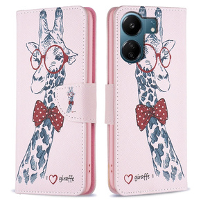 Откидной чехол для Xiaomi Redmi 13C / Poco C65, Wallet, giraffe, розовый