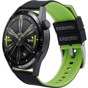 Универсальный силиконовый ремешок ERBORD 22mm, Dual Color, черный / зеленый лайм / серебряная пряжка