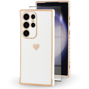Чехол для Samsung Galaxy S23 Ultra, Electro heart, белый + полное клеевое керамическое стекло
