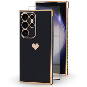Чехол для Samsung Galaxy S23 Ultra, Electro heart, чёрный + полное клеевое керамическое стекло