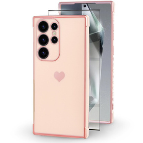 Чехол для Samsung Galaxy S24 Ultra, Electro heart, розовый rose gold + полное клеевое керамическое стекло