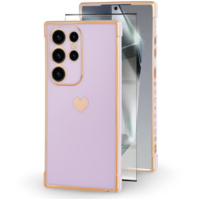 Чехол для Samsung Galaxy S24 Ultra, Electro heart, фиолетовый + полное клеевое керамическое стекло