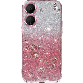 Чехол для Xiaomi Redmi 13C / Poco C65, Glitter Flower, розовый rose gold