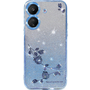 Чехол для Xiaomi Redmi 13C / Poco C65, Glitter Flower, синий
