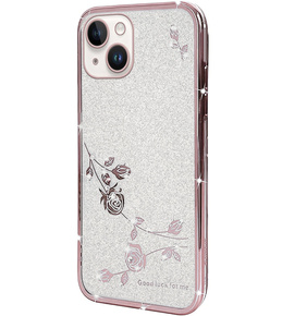 Чехол для iPhone 14 Plus, Glitter Flower, розовый rose gold