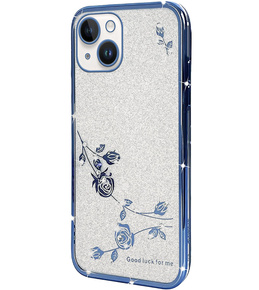 Чехол для iPhone 14 Plus, Glitter Flower, синий