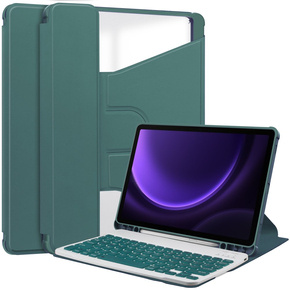 Чехол + клавиатура Samsung Galaxy Tab S9 FE, Rotary 360° Leather, тёмно-зелёный