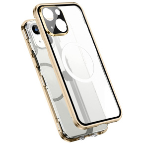 Чехол Magnetic Dual Glass MagSafe для iPhone 14 Plus, золотой