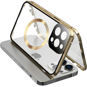 Чехол Magnetic Dual Glass MagSafe для iPhone 15, золотой