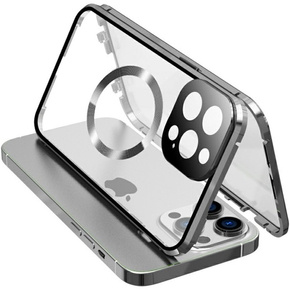 Чехол Magnetic Dual Glass MagSafe для iPhone 15 Pro Max, серебряный