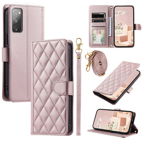 чехол-крышка для Samsung Galaxy S20 FE, Rhombus Crossbody Leather, розовый rose gold