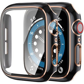 2в1 чехол и защитное стекло для часов Apple Watch 4/5/6/SE 40mm, Black / Gold