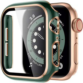 2в1 чехол и защитное стекло для часов Apple Watch 4/5/6/SE 44mm, Green / Gold
