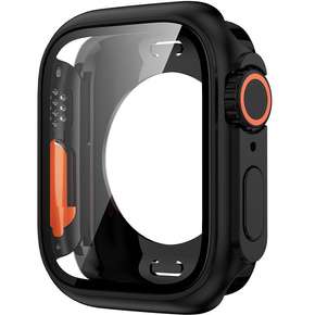 2в1 чехол и защитное стекло для часов Apple Watch 6/5/4/SE 44MM, Black/Orange