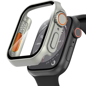 2в1 чехол и защитное стекло для часов Apple Watch 6/5/4/SE 44MM, Silver/Orange