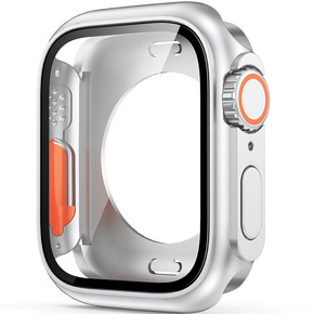 2в1 чехол и защитное стекло для часов Apple Watch 6/5/4/SE 44MM, Silver/Orange