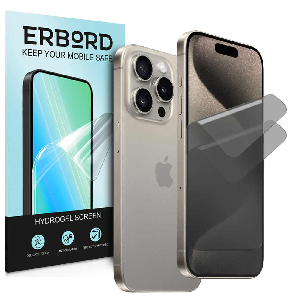 2 x Защитная пленка для iPhone 15 Pro, гидрогель ERBORD Anti-Spy |  Yourcase.com.ua