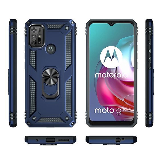 Бронированный Чехол до Motorola Moto G10/G30, Nox Case Ring, синий