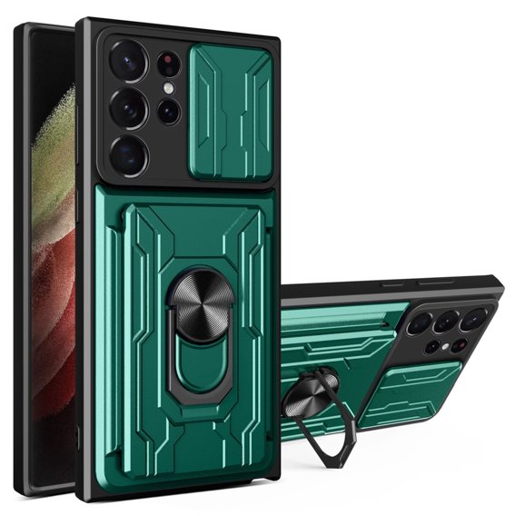 Бронированный чехол для Samsung Galaxy S23 Ultra, Camera Slide Card Slot, зелёный
