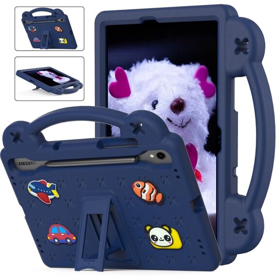 Детский чехол для Samsung Galaxy Tab S7/S8/S9, Cute Patterns, с подставкой, темно-синий