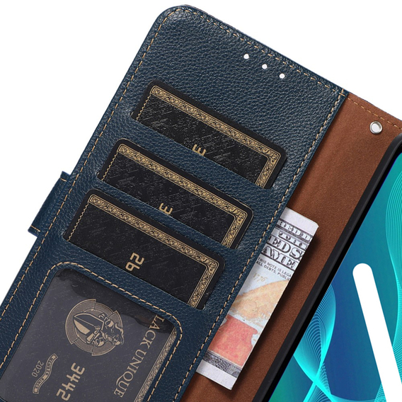 Откидной чехол для Motorola Edge 40 5G, KHAZNEH RFID, синий / коричневый
