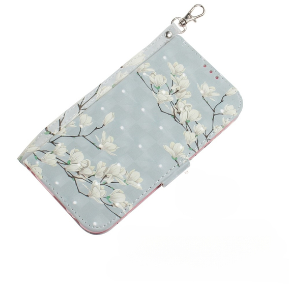 Откидной чехол для Motorola Moto E22 / E22i, Wallet, flowers magnolia, белый