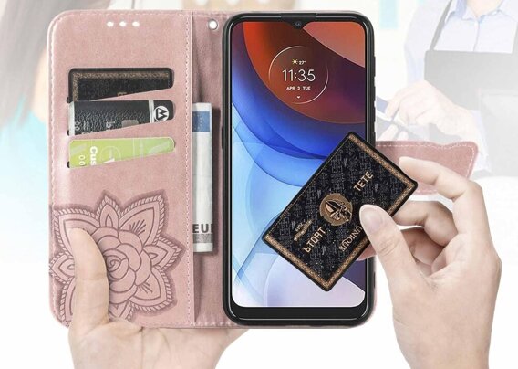 Откидной чехол для Motorola Moto G85, Butterfly, розовый rose gold