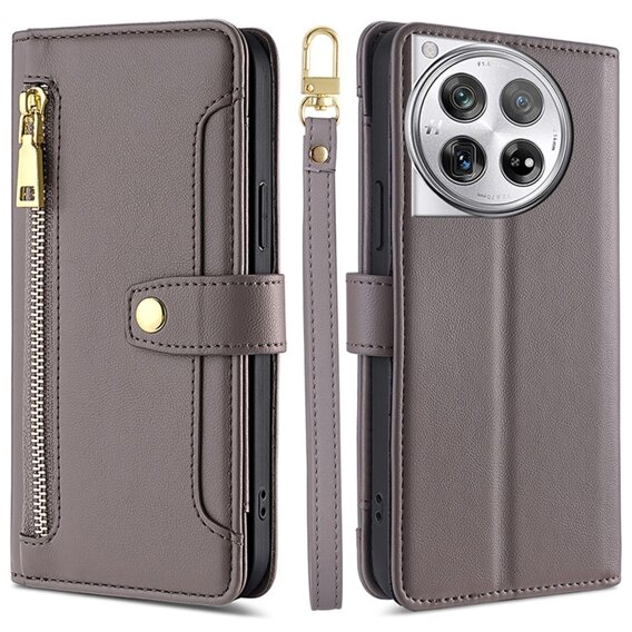 Откидной чехол для OnePlus 12 5G, Wallet Zipper Pocket, серый
