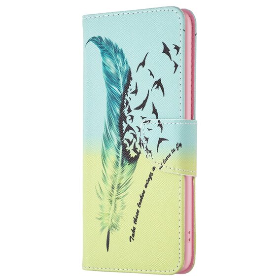 Откидной чехол для Oppo A38 4G / Oppo A18 4G, Wallet, Feather синий / жёлтый