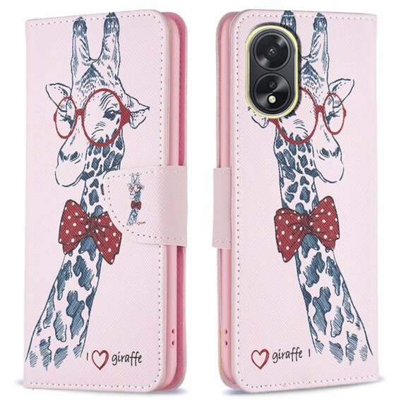 Откидной чехол для Oppo A38 4G / Oppo A18 4G, Wallet, Giraffe розовый