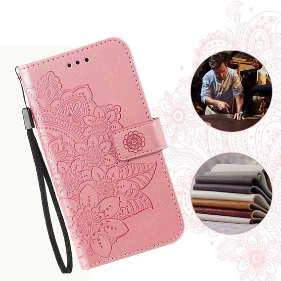 Откидной чехол для Samsung Galaxy A14 4G/5G, Mandala Flower, розовый rose gold