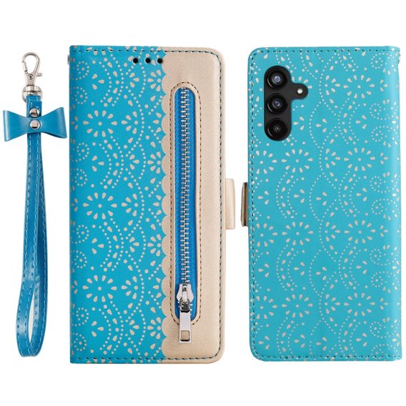 Откидной чехол для Samsung Galaxy A34 5G, Wallet Pocket, Zipper Lace, синий