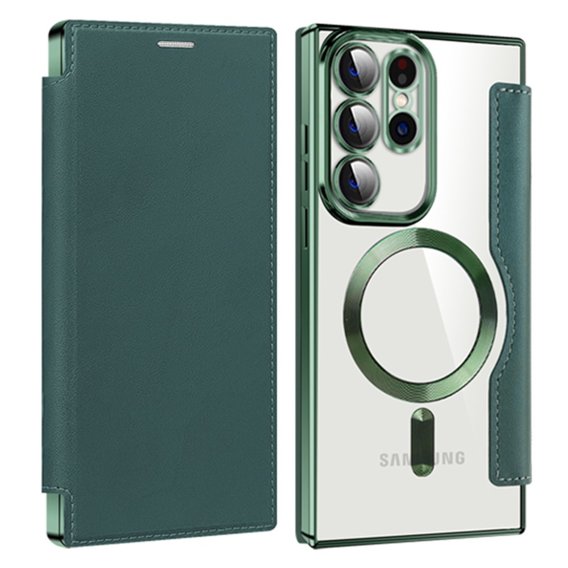 Откидной чехол для Samsung Galaxy S23 Ultra, RFID Wallet MagSafe CamShield, зелёный