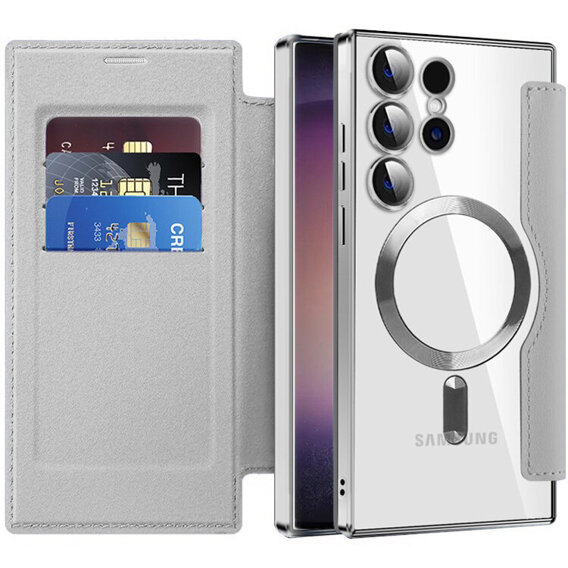 Откидной чехол для Samsung Galaxy S24 Ultra, RFID Wallet MagSafe CamShield, серебряный