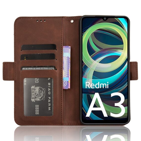Откидной чехол для Xiaomi Redmi A3, Card Slot, коричневый