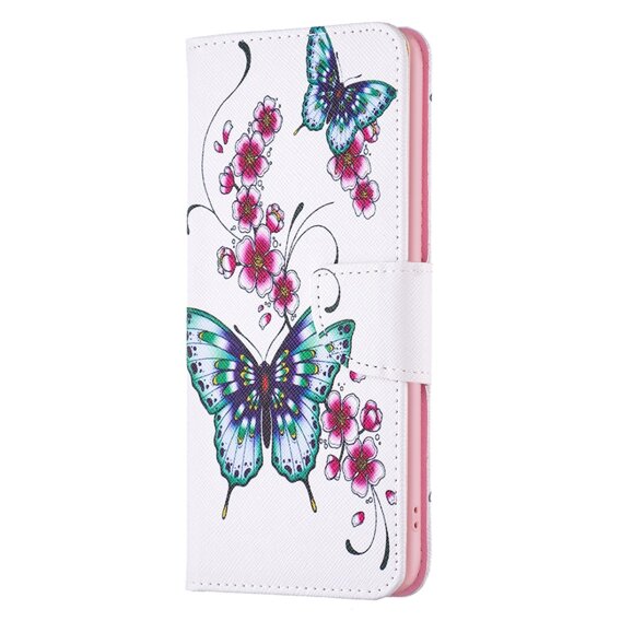 Откидной чехол для Xiaomi Redmi Note 13 5G, Wallet, Butterflies & Flowers белый