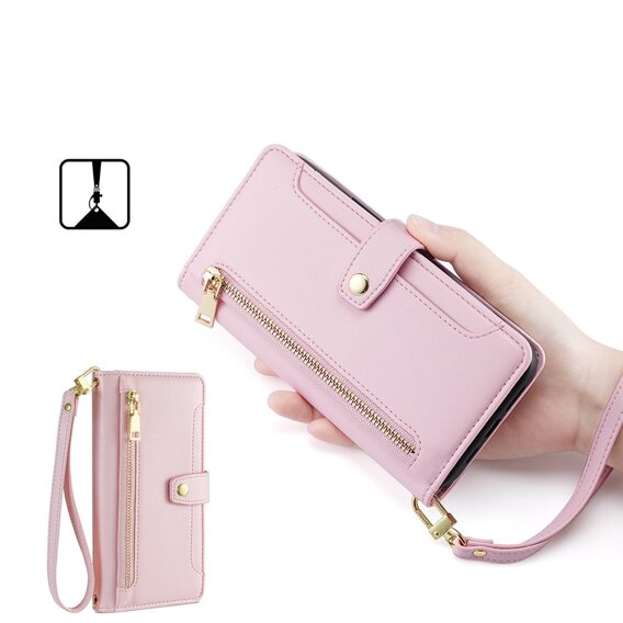 Откидной чехол для Xiaomi Redmi Note 13 Pro+, Wallet Zipper Pocket, розовый