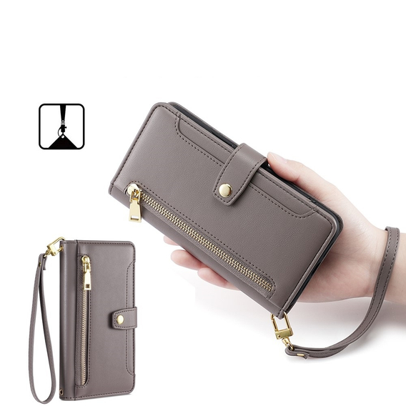 Откидной чехол для Xiaomi Redmi Note 13 Pro+, Wallet Zipper Pocket, серый