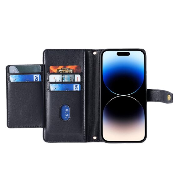 Откидной чехол для iPhone 14 Pro Max, Wallet Zipper Pocket, чёрный