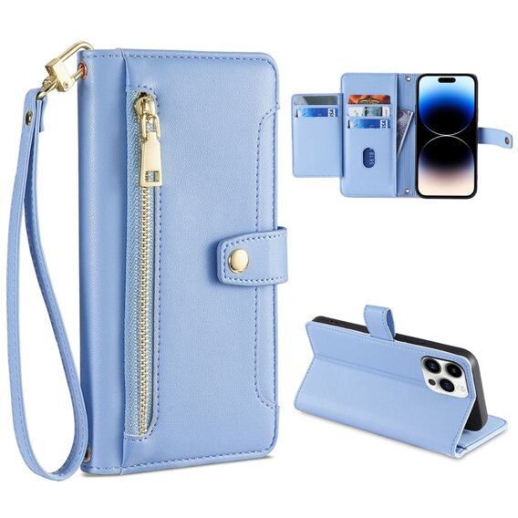 Откидной чехол для iPhone 14 Pro, Wallet Zipper Pocket, синий