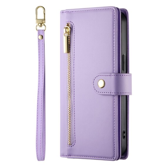 Откидной чехол для iPhone 16 Plus, Wallet Zipper Pocket, фиолетовый