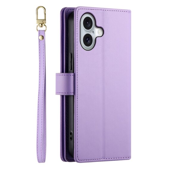 Откидной чехол для iPhone 16 Plus, Wallet Zipper Pocket, фиолетовый