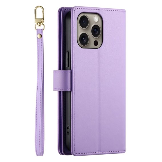 Откидной чехол для iPhone 16 Pro, Wallet Zipper Pocket, фиолетовый