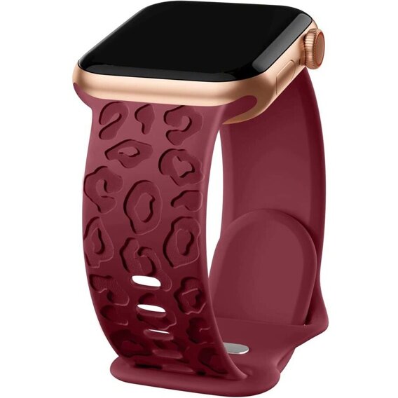 Силиконовый ремешок Apple Watch 1/2/3/4/5/6/7/8/SE 38/40/41/mm, Leopard, бордовый