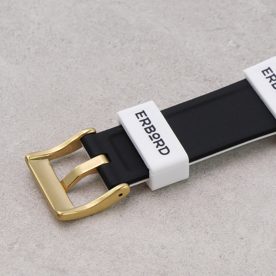 Универсальный силиконовый ремешок ERBORD 20mm, Dual Color, белый / черный / золотая пряжка
