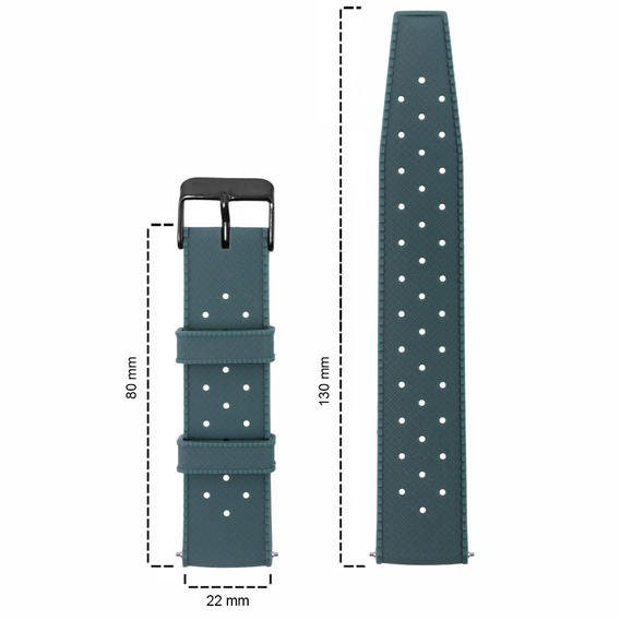 Универсальный силиконовый ремешок ERBORD 22mm, Tropic, зеленый / черная пряжка