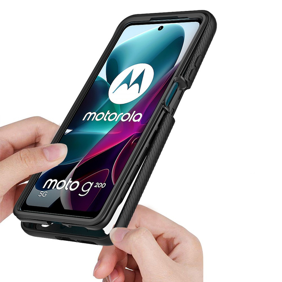 Чехол для Motorola Moto G200, Shockproof, с пленкой, чёрный